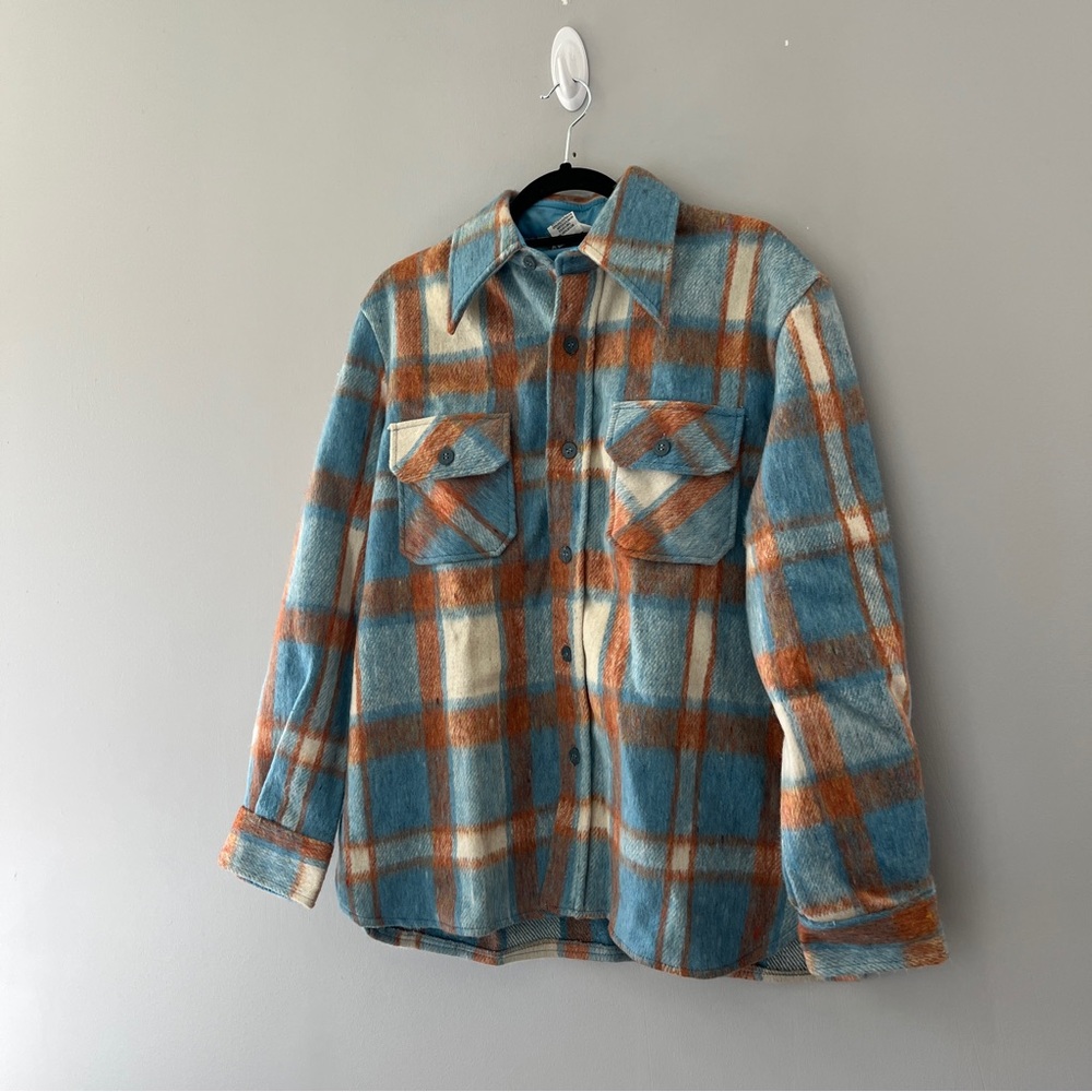 Vintage 70s Van Cort Heavy Wool Blend Flannel Shirt Mens Medium Plaid Rockabilly